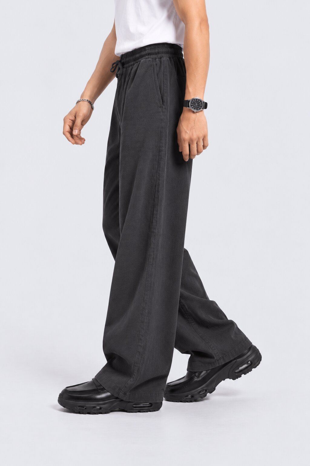 Mens Solid Black Regular Fit Drawstring Trouser - Image 4
