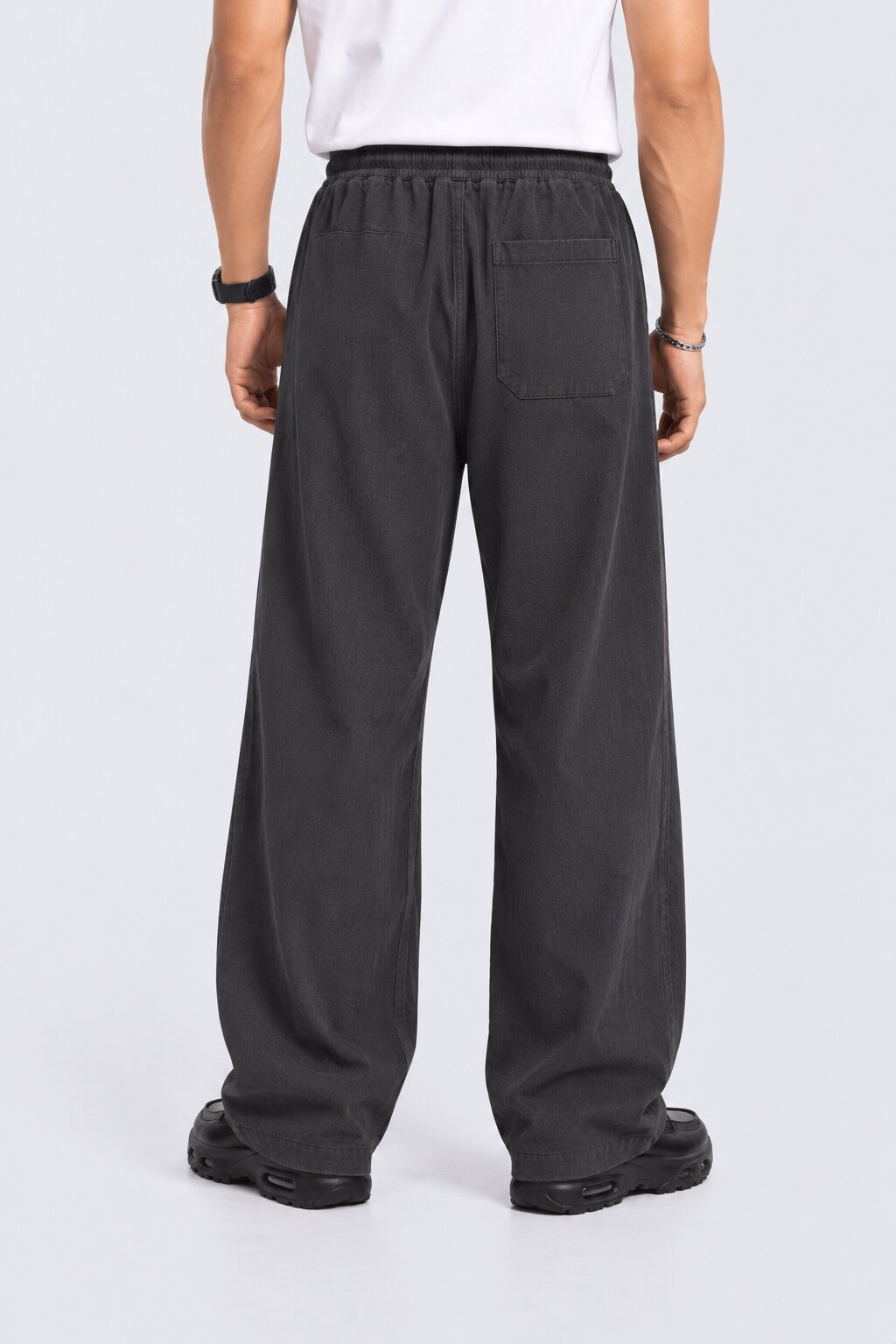Mens Solid Black Regular Fit Drawstring Trouser - Image 5