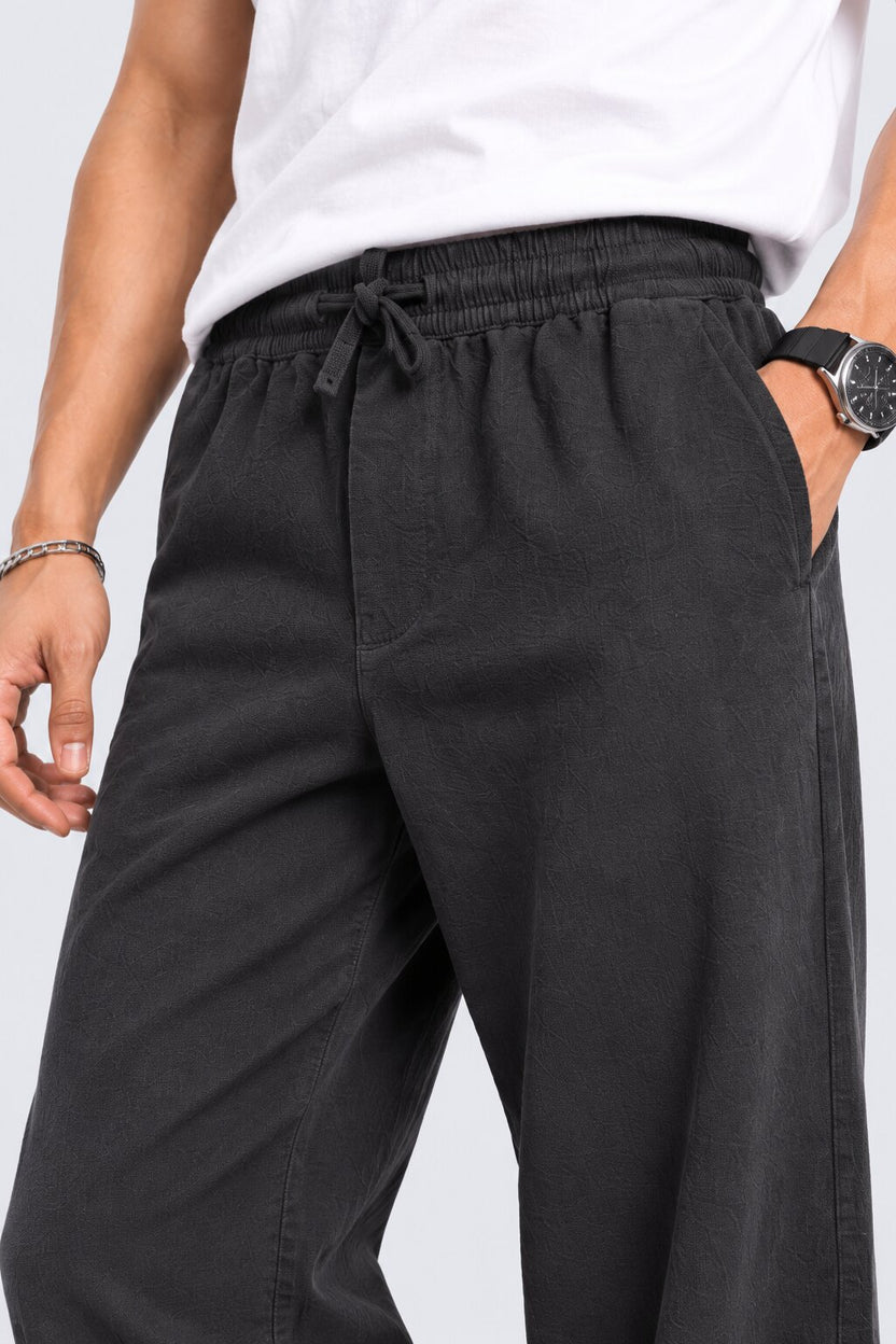 Mens Solid Black Regular Fit Drawstring Trouser - Image 9