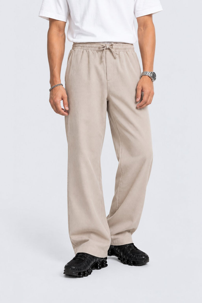 Mens Solid Cream Regular Fit Drawstring Trouser - Image 2