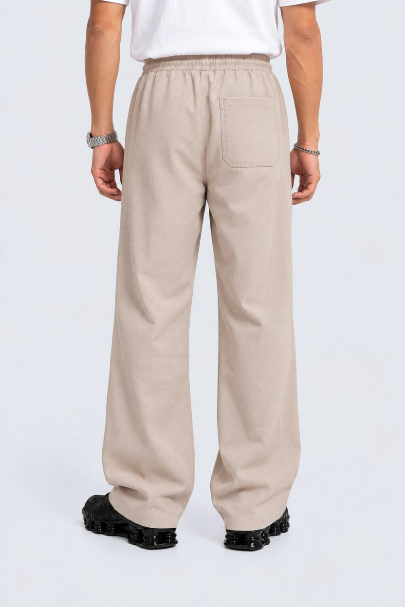 Mens Solid Cream Regular Fit Drawstring Trouser - Image 5