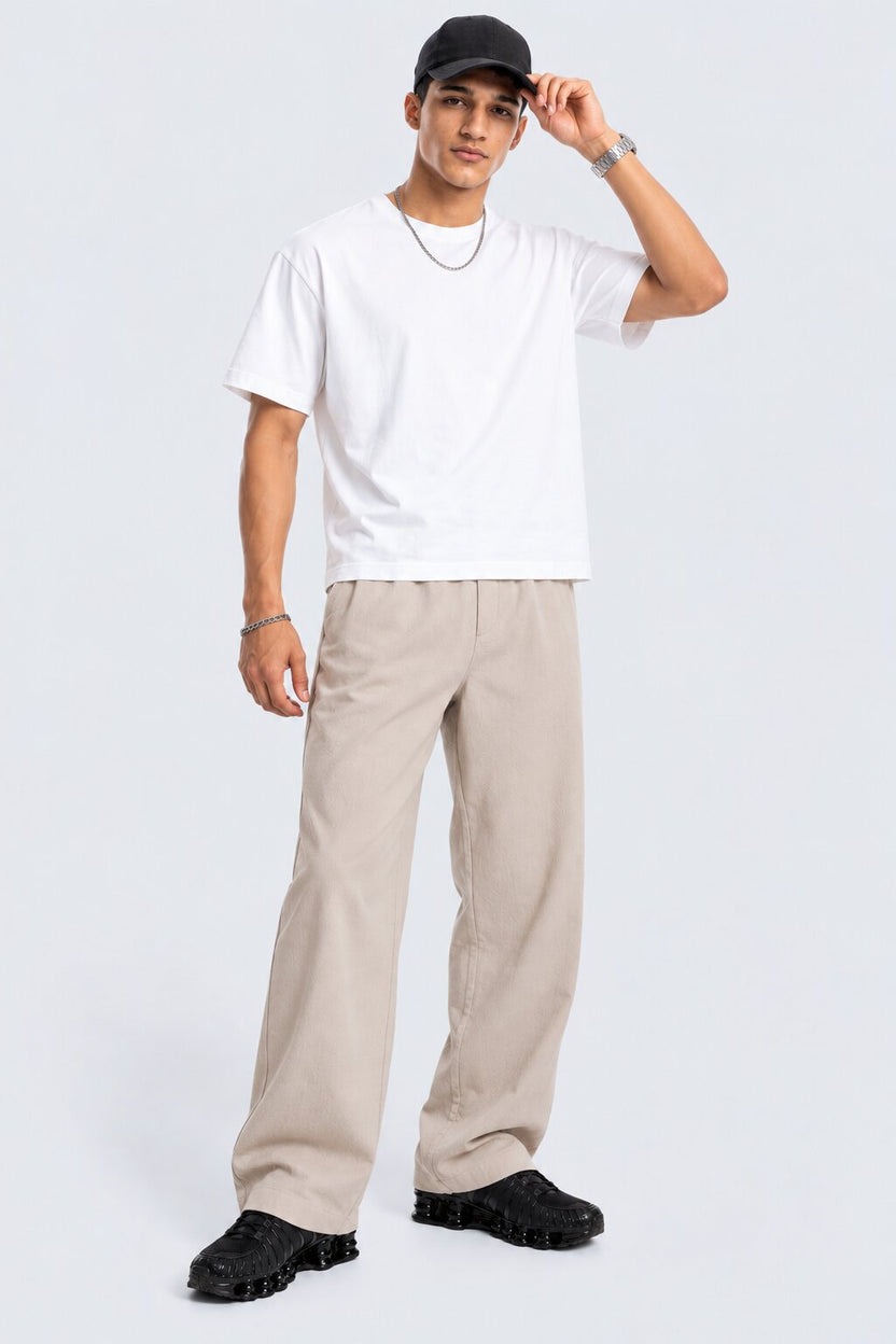 Mens Solid Cream Regular Fit Drawstring Trouser - Image 6
