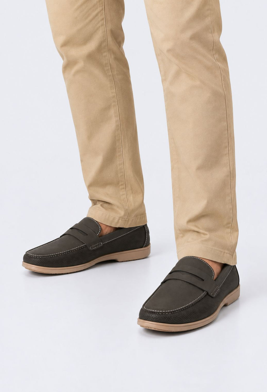 Mens Grey Textured Slip-On Penny Loafer - Image 1