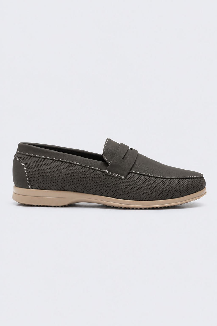 Mens Grey Textured Slip-On Penny Loafer - Image 2