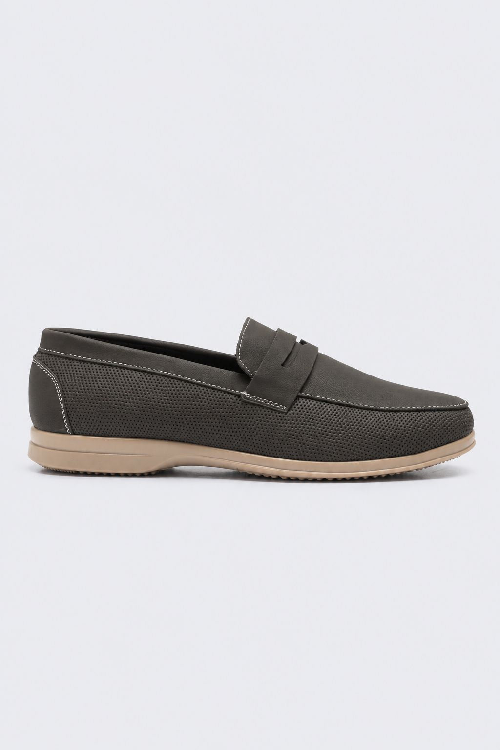 Mens Grey Textured Slip-On Penny Loafer - Image 2