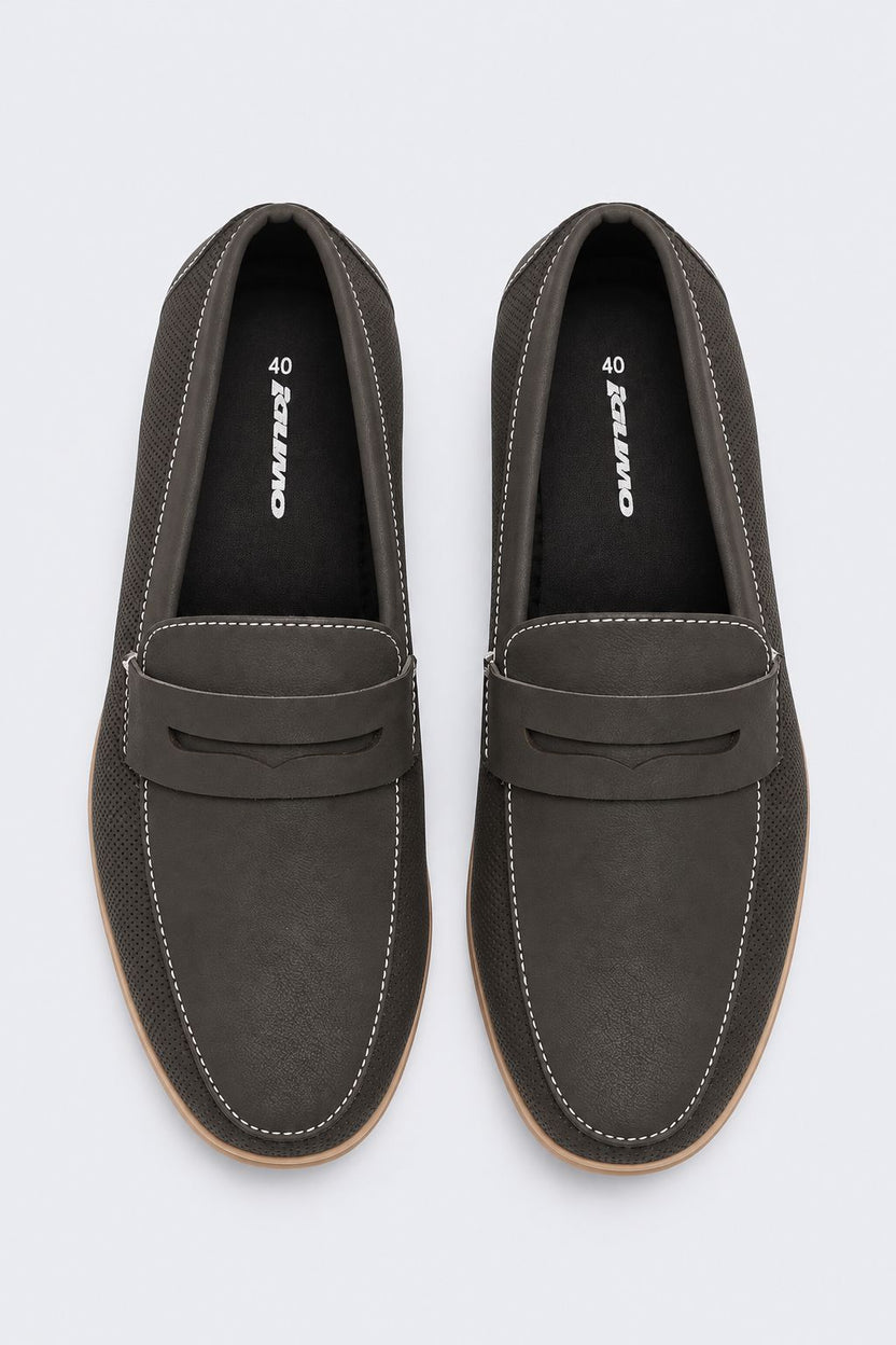 Mens Grey Textured Slip-On Penny Loafer - Image 4