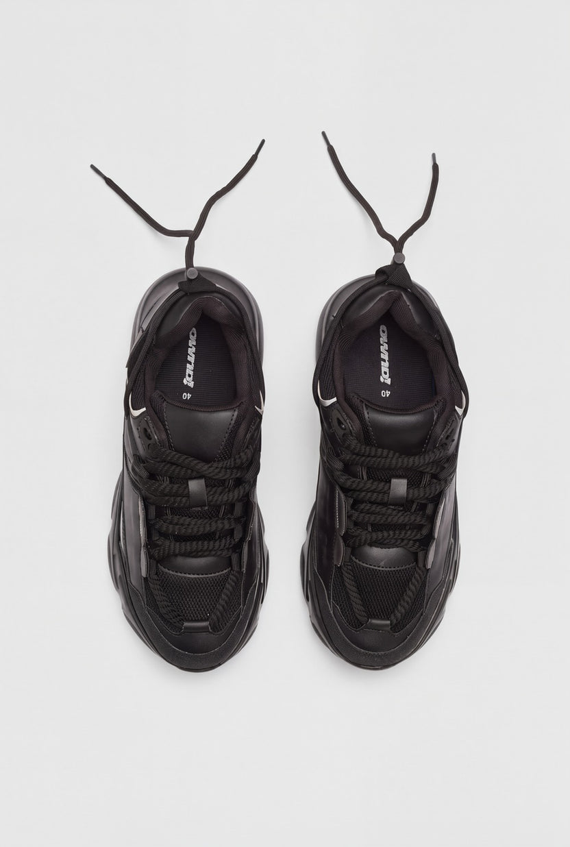 Mens Black Chunky Lace-Up Sneaker - Image 3