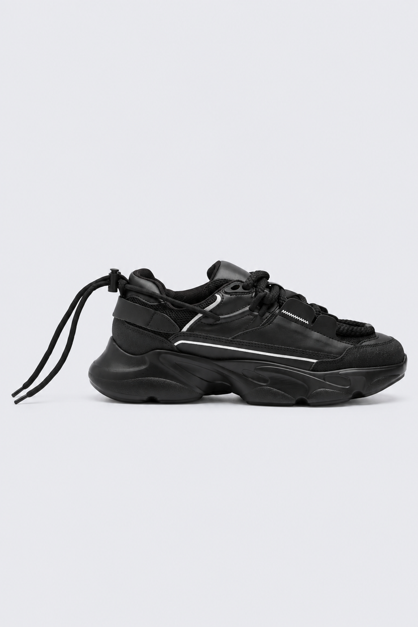 Mens Black Chunky Lace-Up Sneaker - Image 4