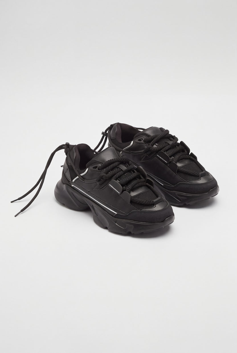 Mens Black Chunky Lace-Up Sneaker - Image 6