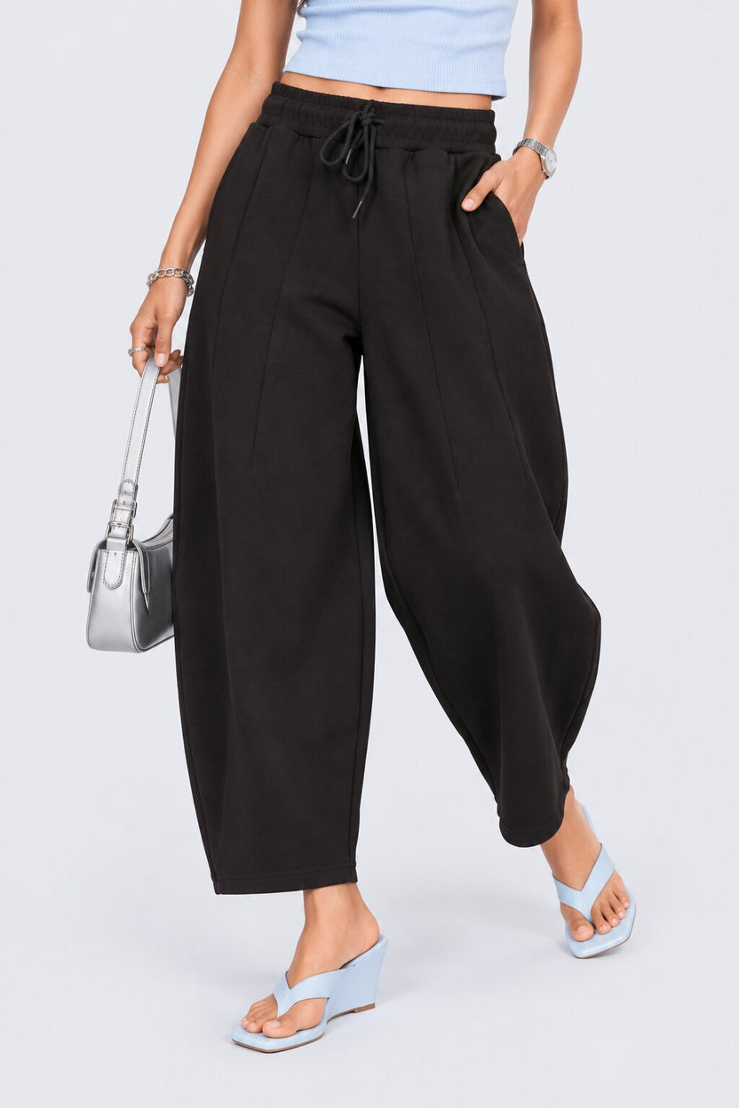 Womens Barrel Fit Solid Black Pant - Image 1