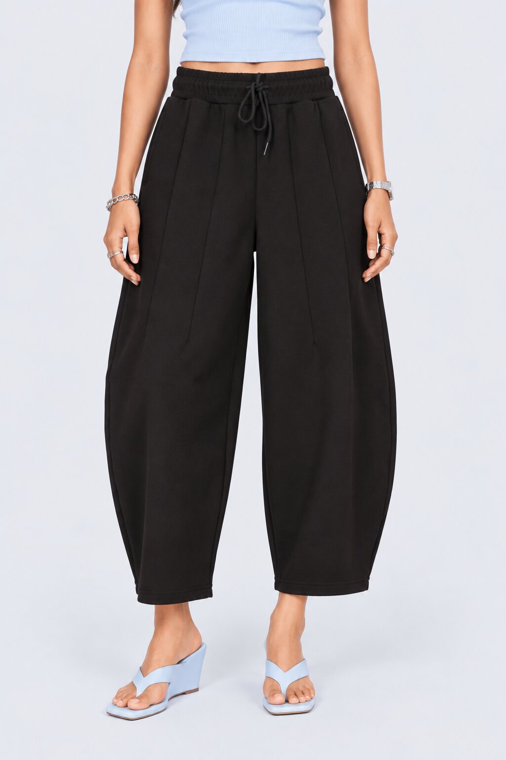 Womens Barrel Fit Solid Black Pant - Image 2