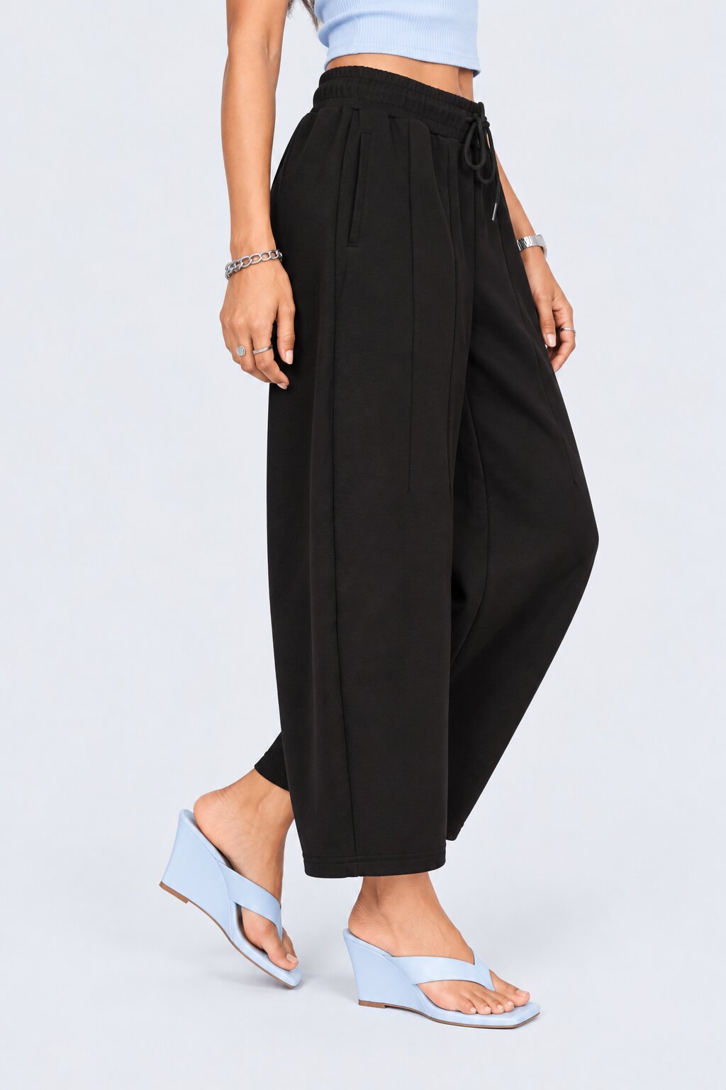 Womens Barrel Fit Solid Black Pant - Image 4