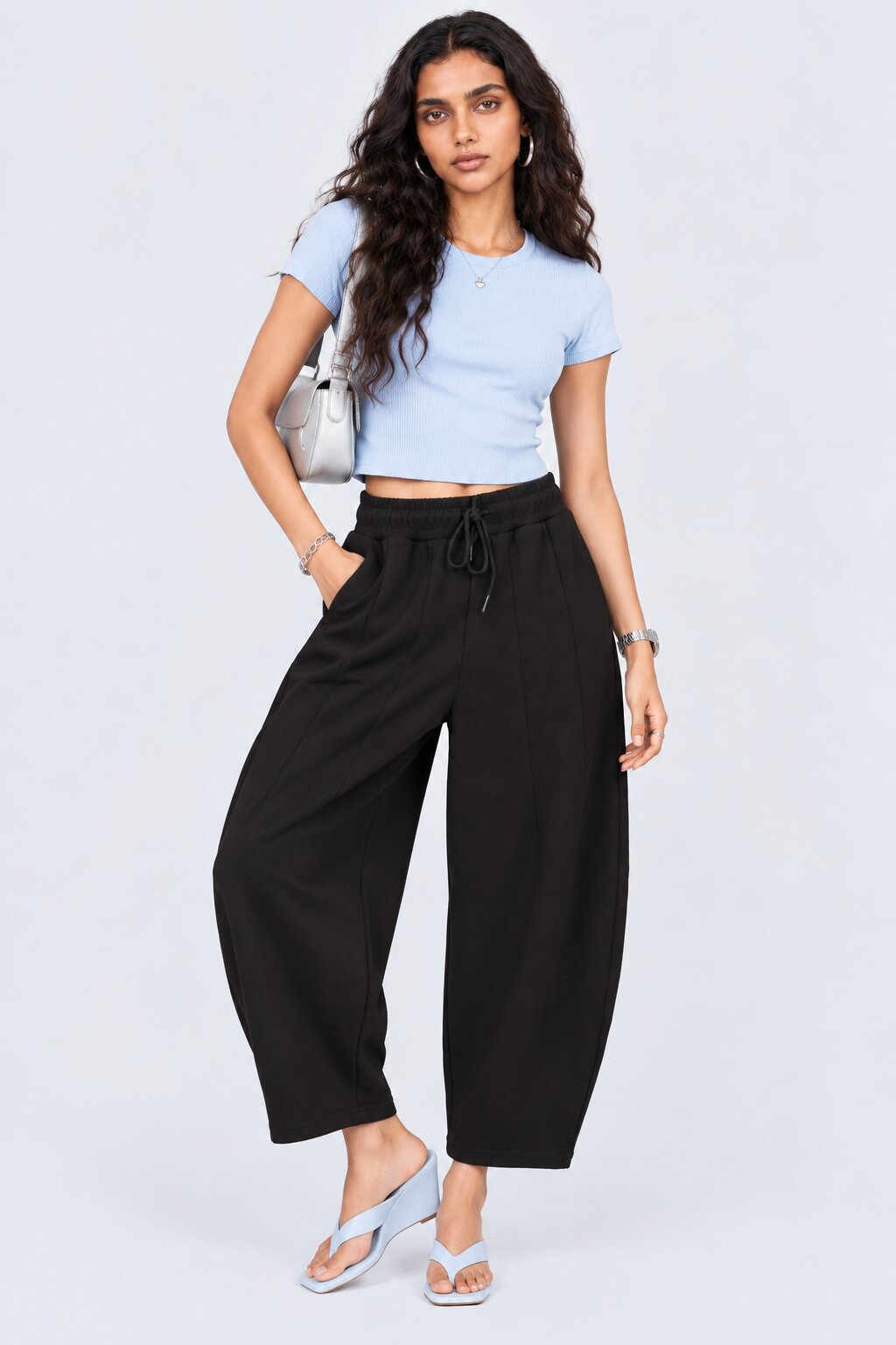 Womens Barrel Fit Solid Black Pant - Image 6