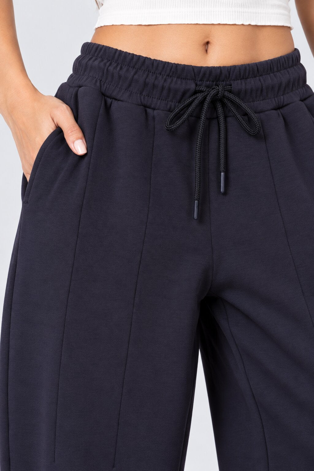 Womens Barrel Fit Solid Navy Pant - Image 3