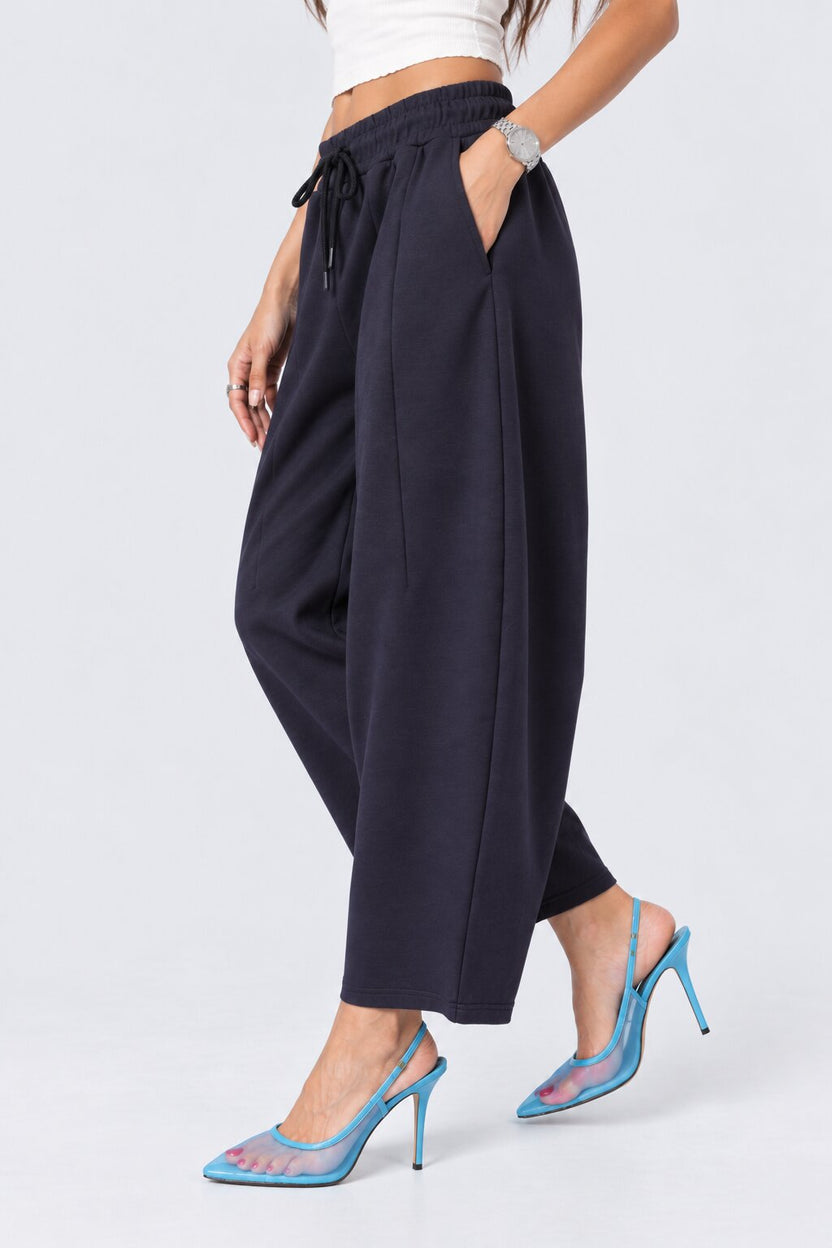 Womens Barrel Fit Solid Navy Pant - Image 4