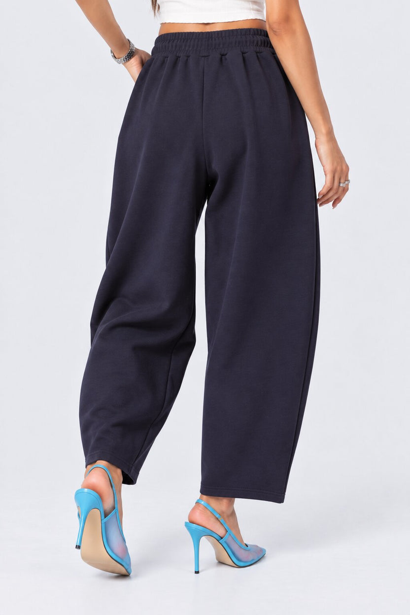 Womens Barrel Fit Solid Navy Pant - Image 5