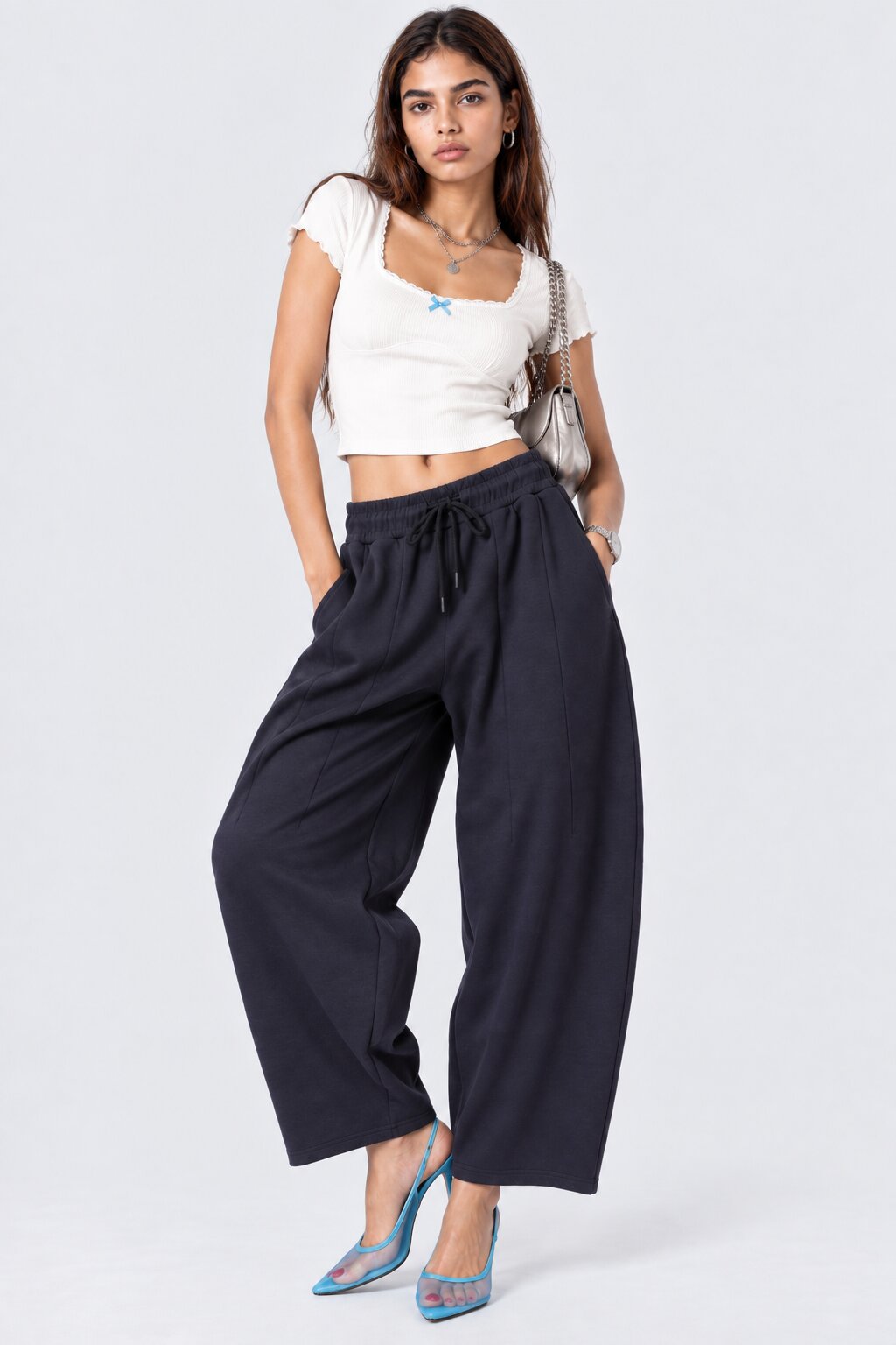 Womens Barrel Fit Solid Navy Pant - Image 6