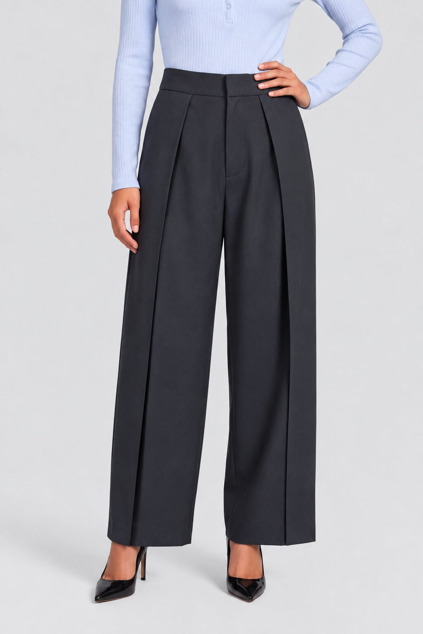 Womens Navy Regular Pleated Trouser - Image 2