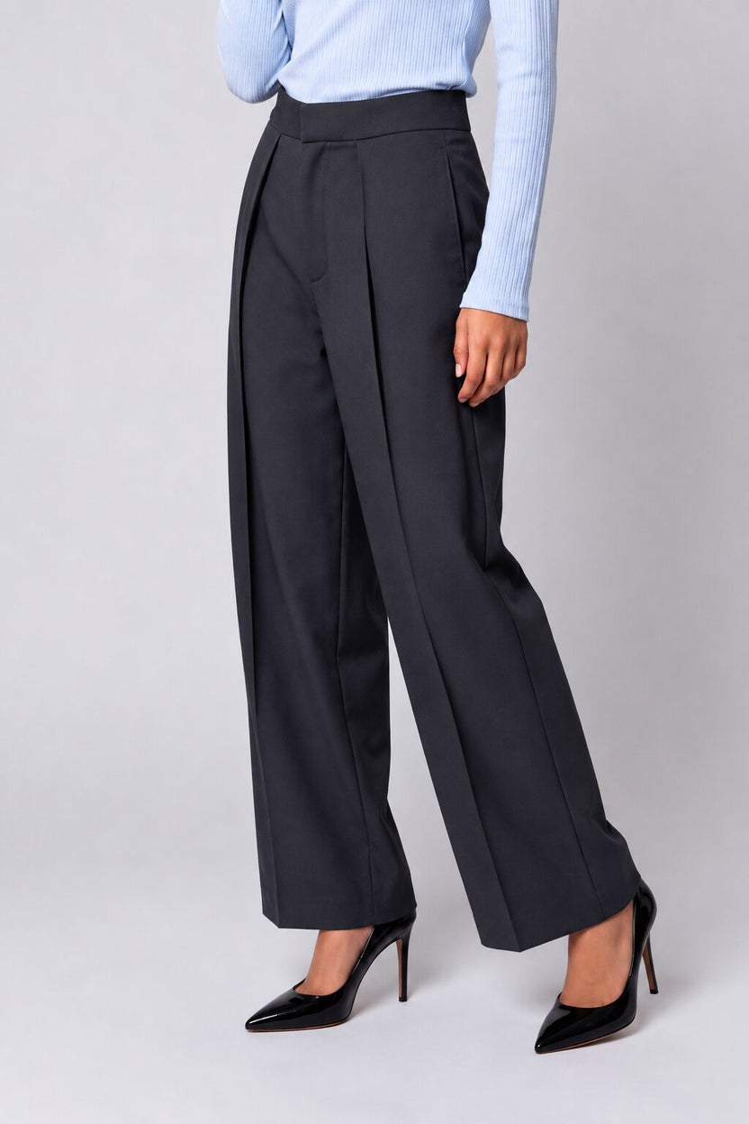 Womens Navy Regular Pleated Trouser - Image 4