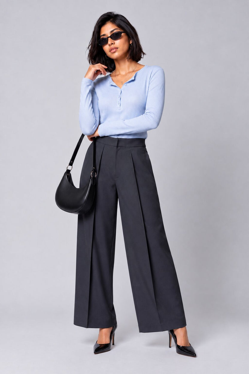 Womens Navy Regular Pleated Trouser - Image 6