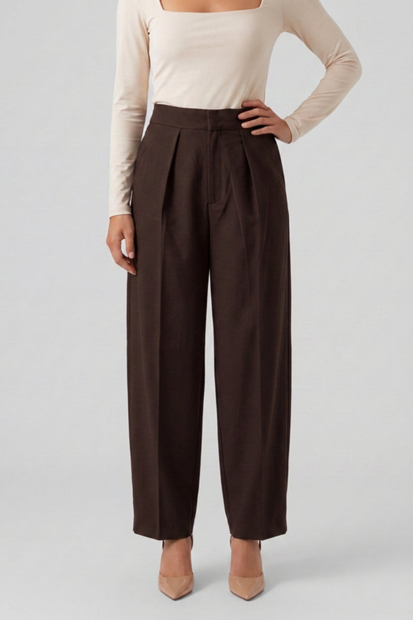 Womens Brown Regular Pleated Trouser - Image 2