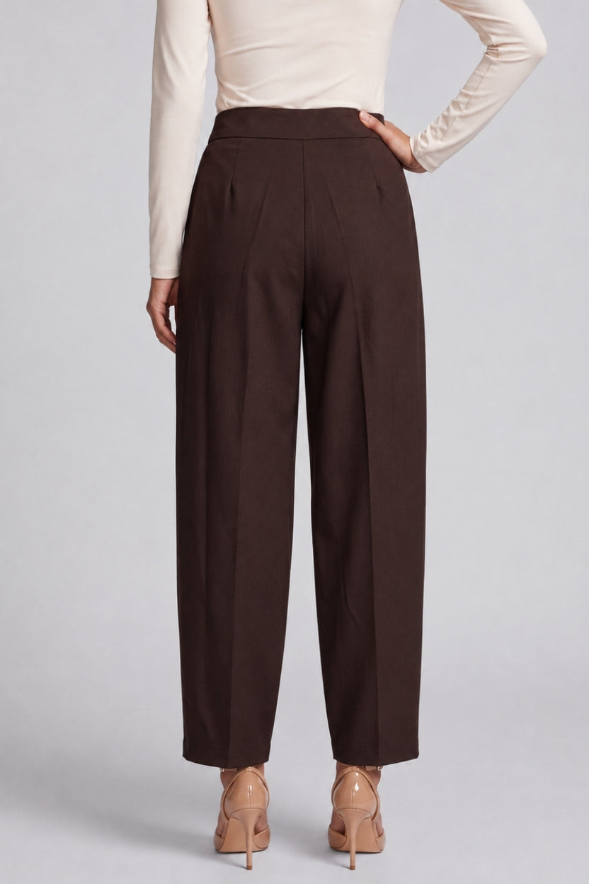 Womens Brown Regular Pleated Trouser - Image 5