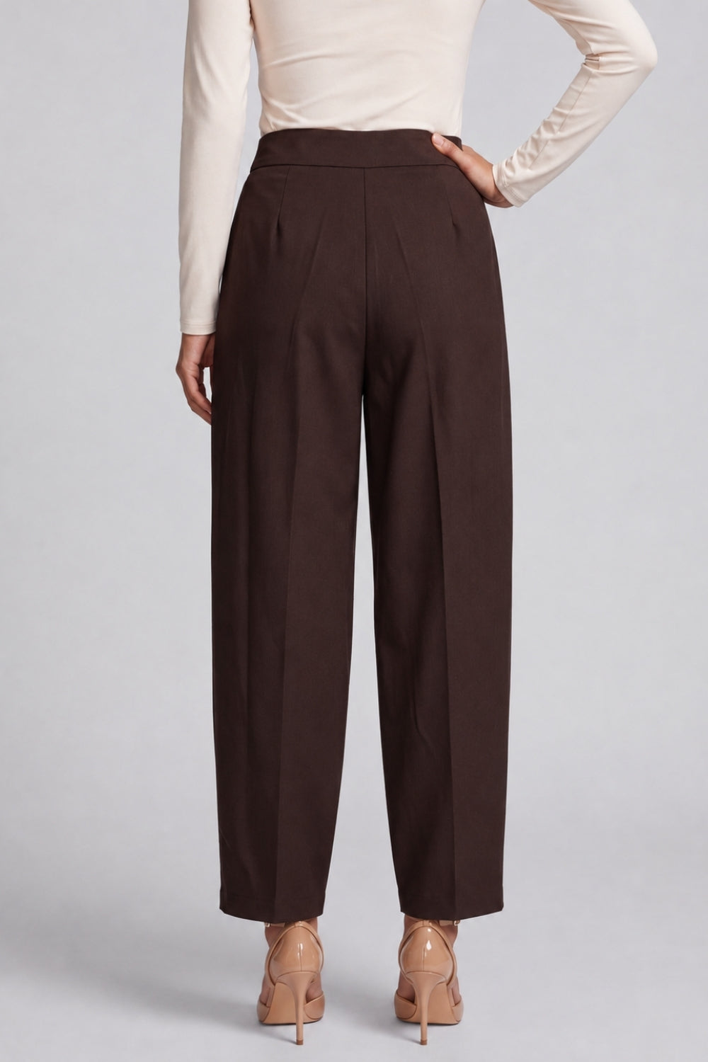 Womens Brown Regular Pleated Trouser - Image 5