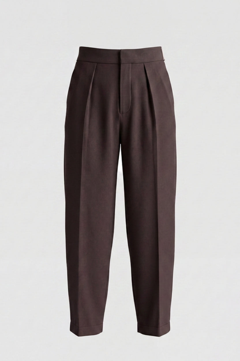Womens Brown Regular Pleated Trouser - Image 7