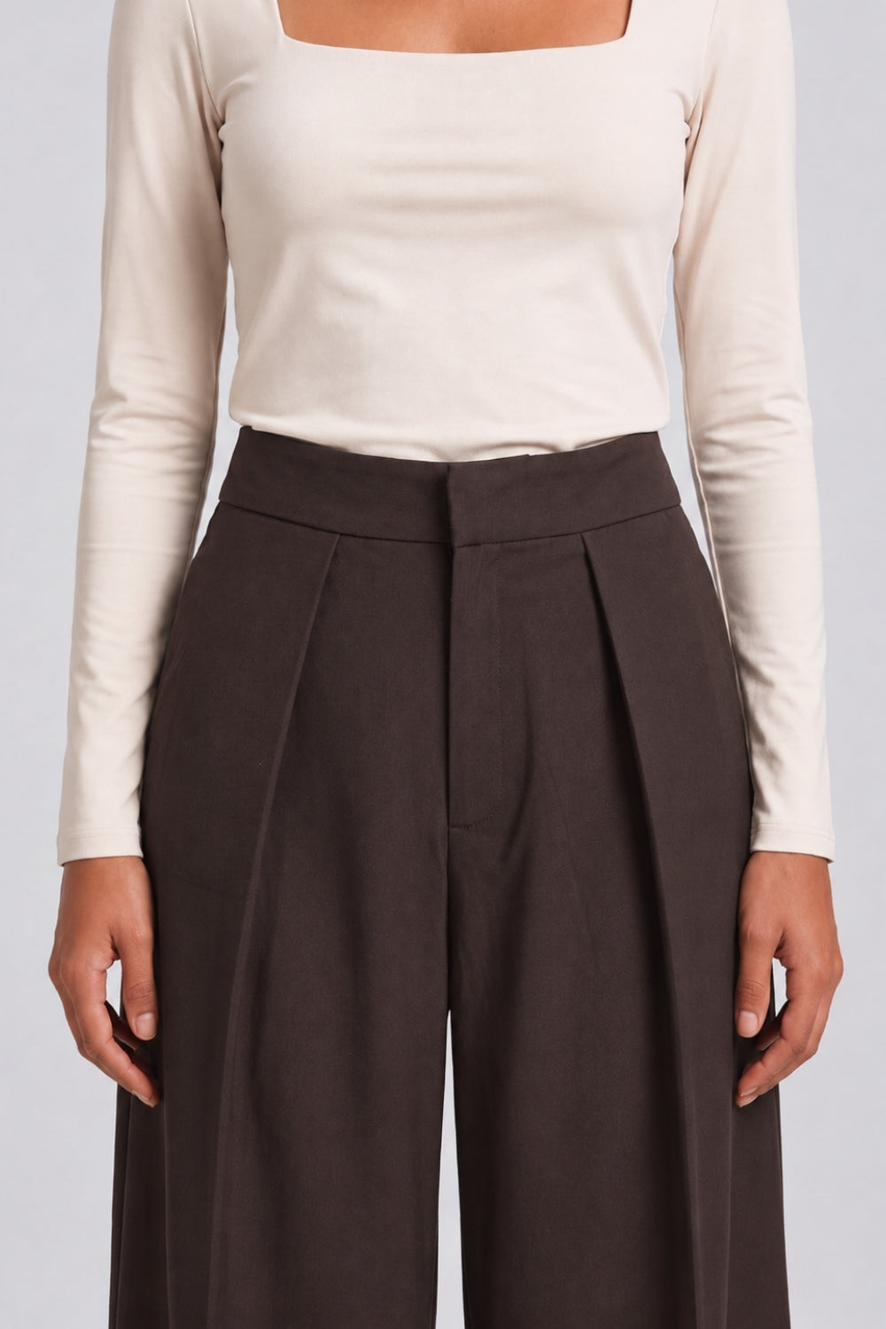 Womens Brown Regular Pleated Trouser - Image 9
