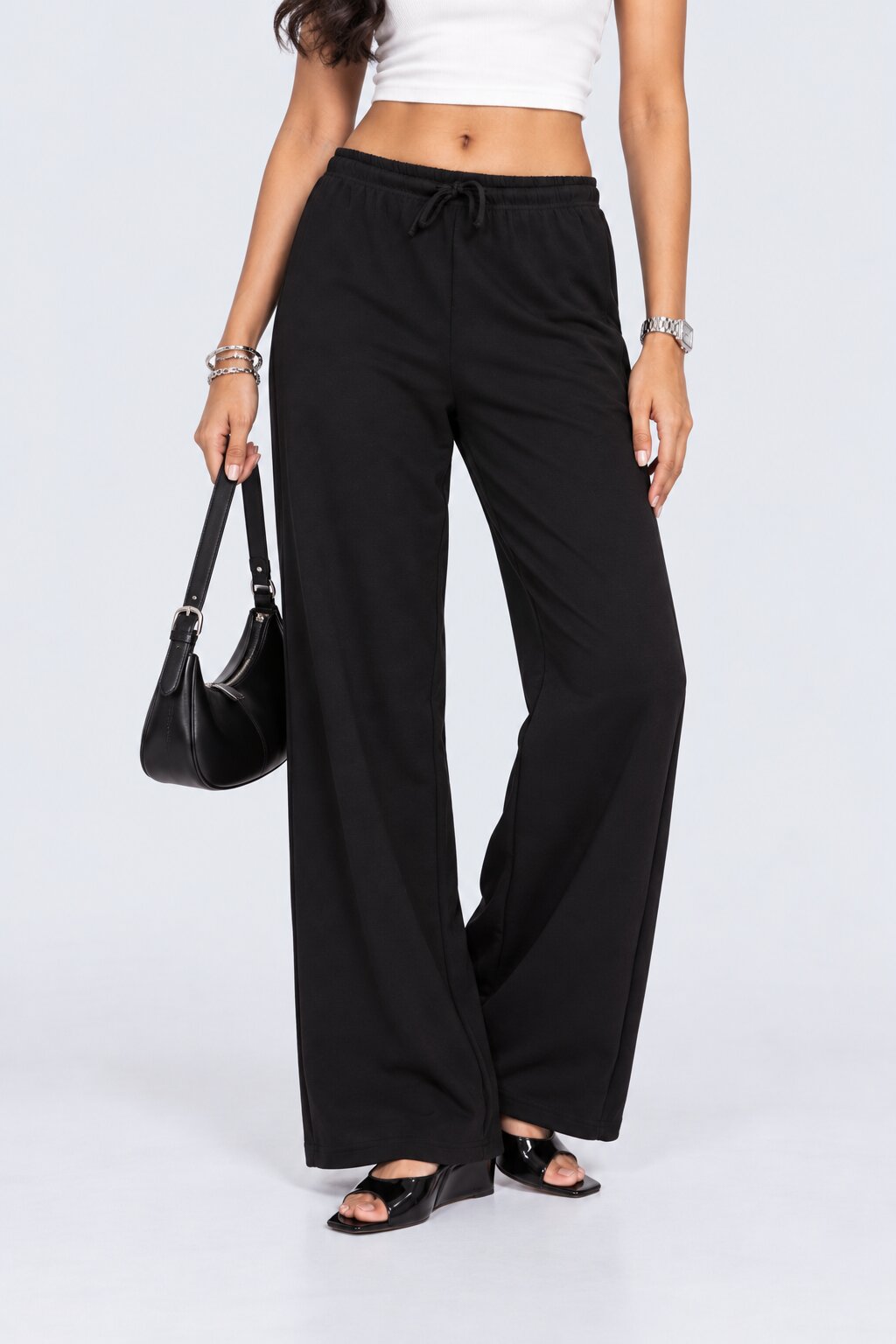 Womens Black Straight Fit Solid Pant - Image 1