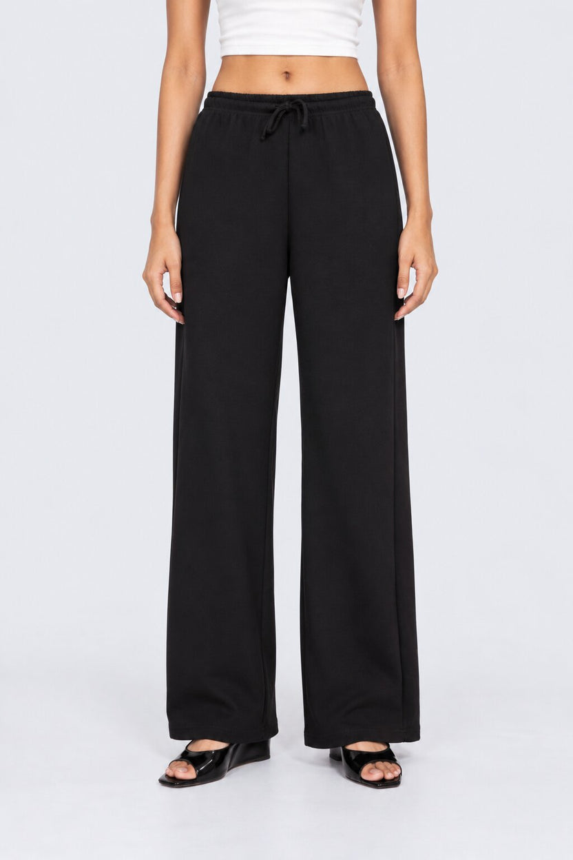 Womens Black Straight Fit Solid Pant - Image 2