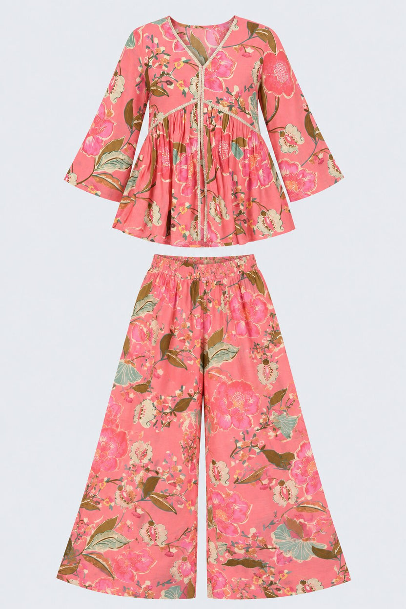 Womens Pink Floral Print Peplum Co-Ord Set - Image 7