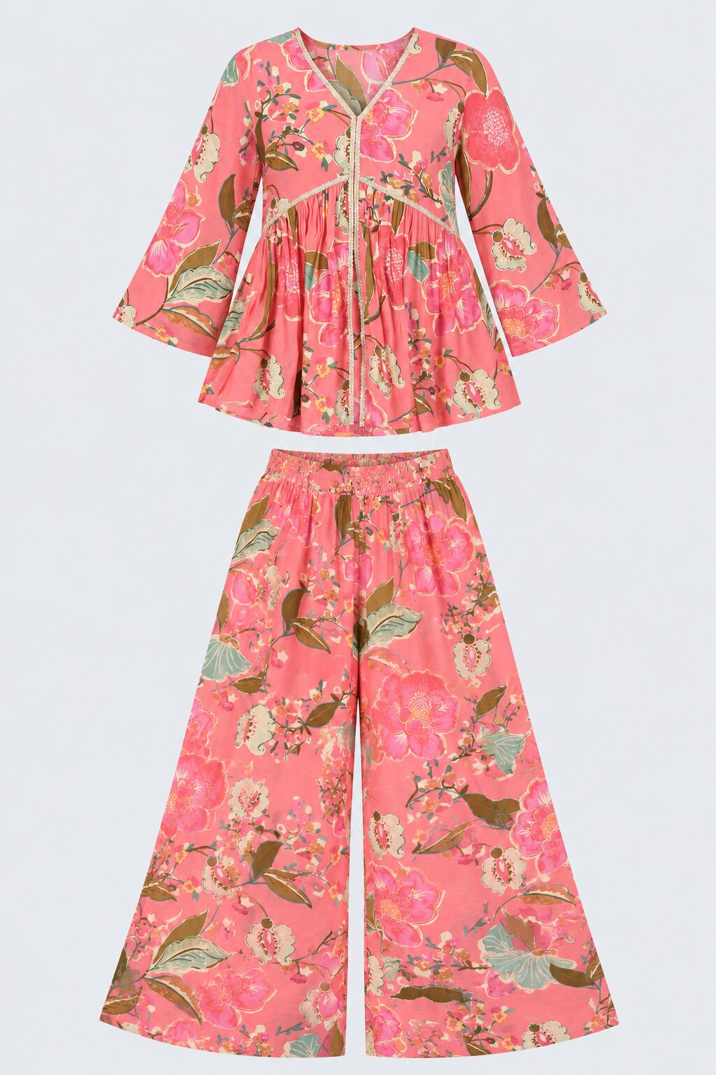Womens Pink Floral Print Peplum Co-Ord Set - Image 7