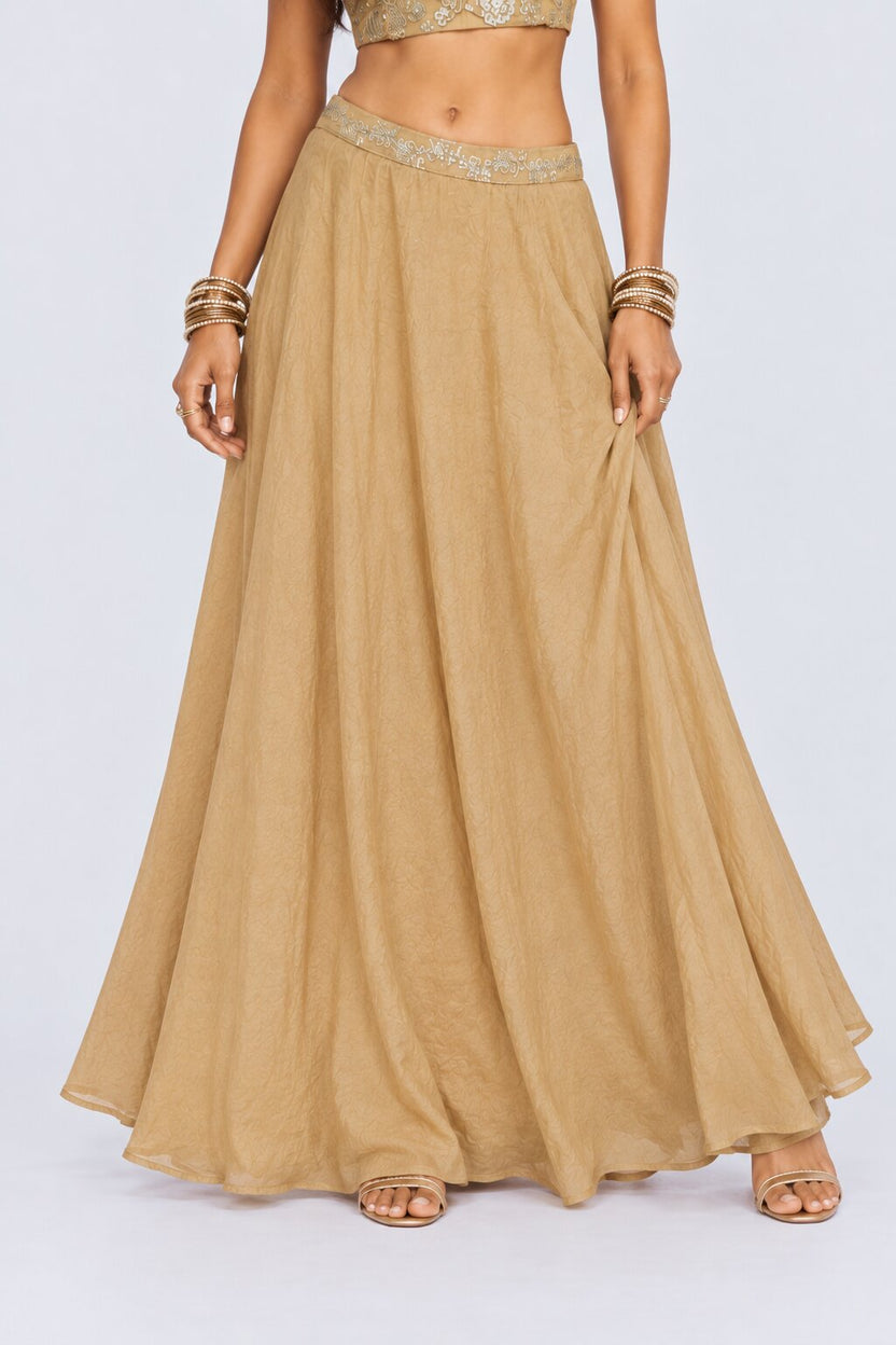 Womens Beige Textured Flared Skirt - Image 1