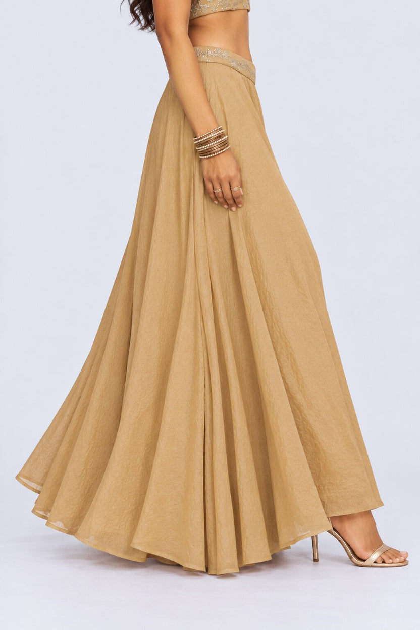 Womens Beige Textured Flared Skirt - Image 2