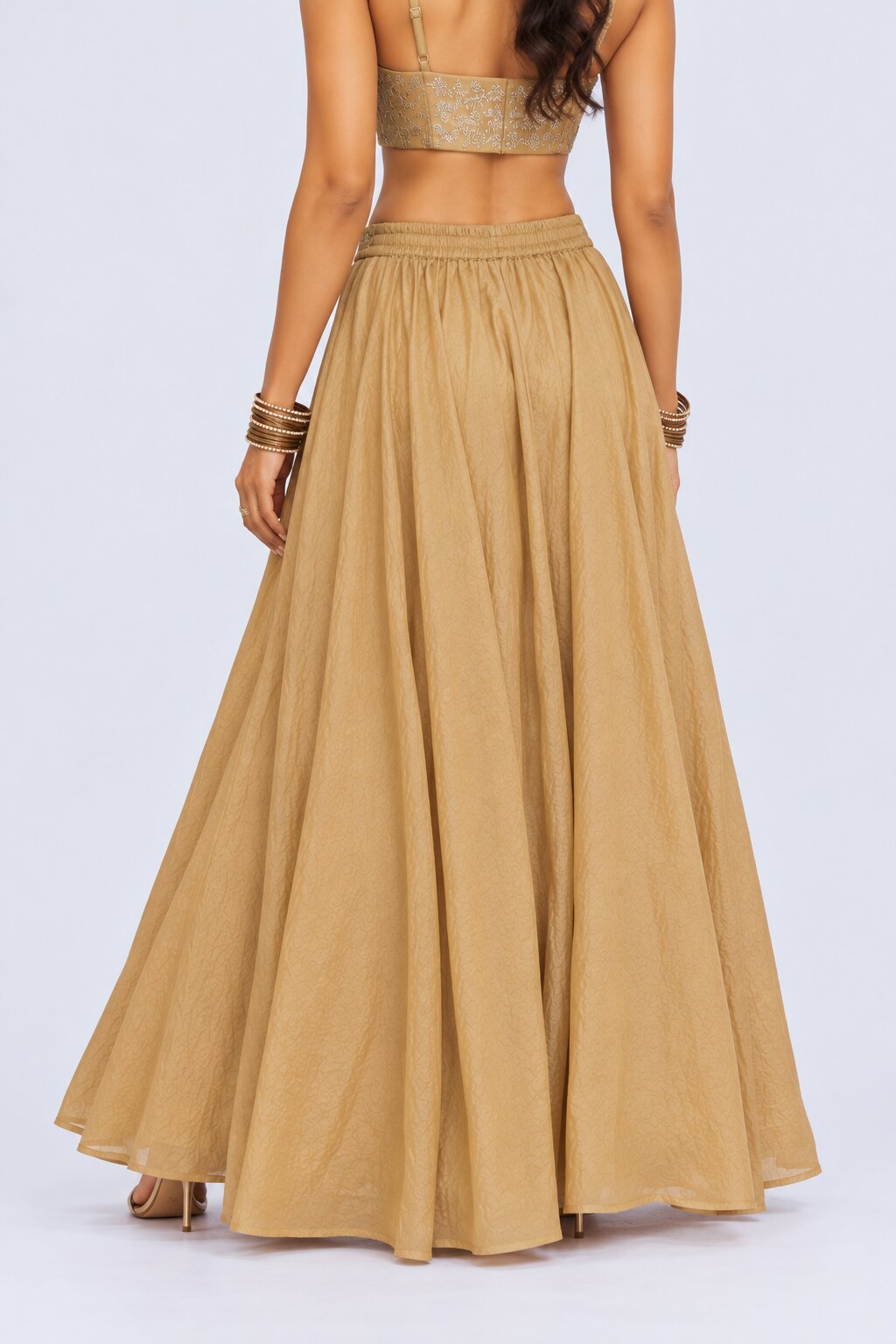 Womens Beige Textured Flared Skirt - Image 4