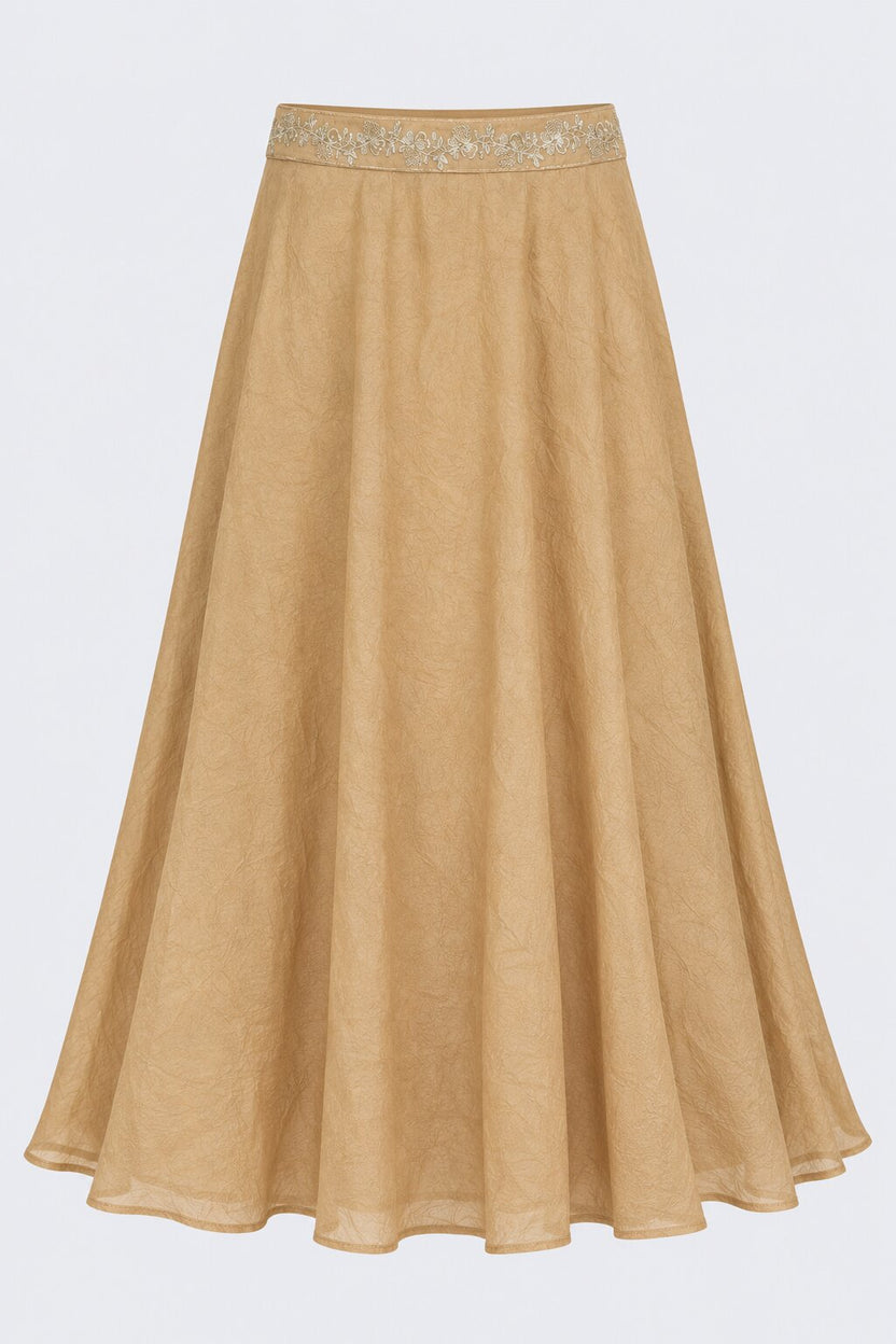 Womens Beige Textured Flared Skirt - Image 6