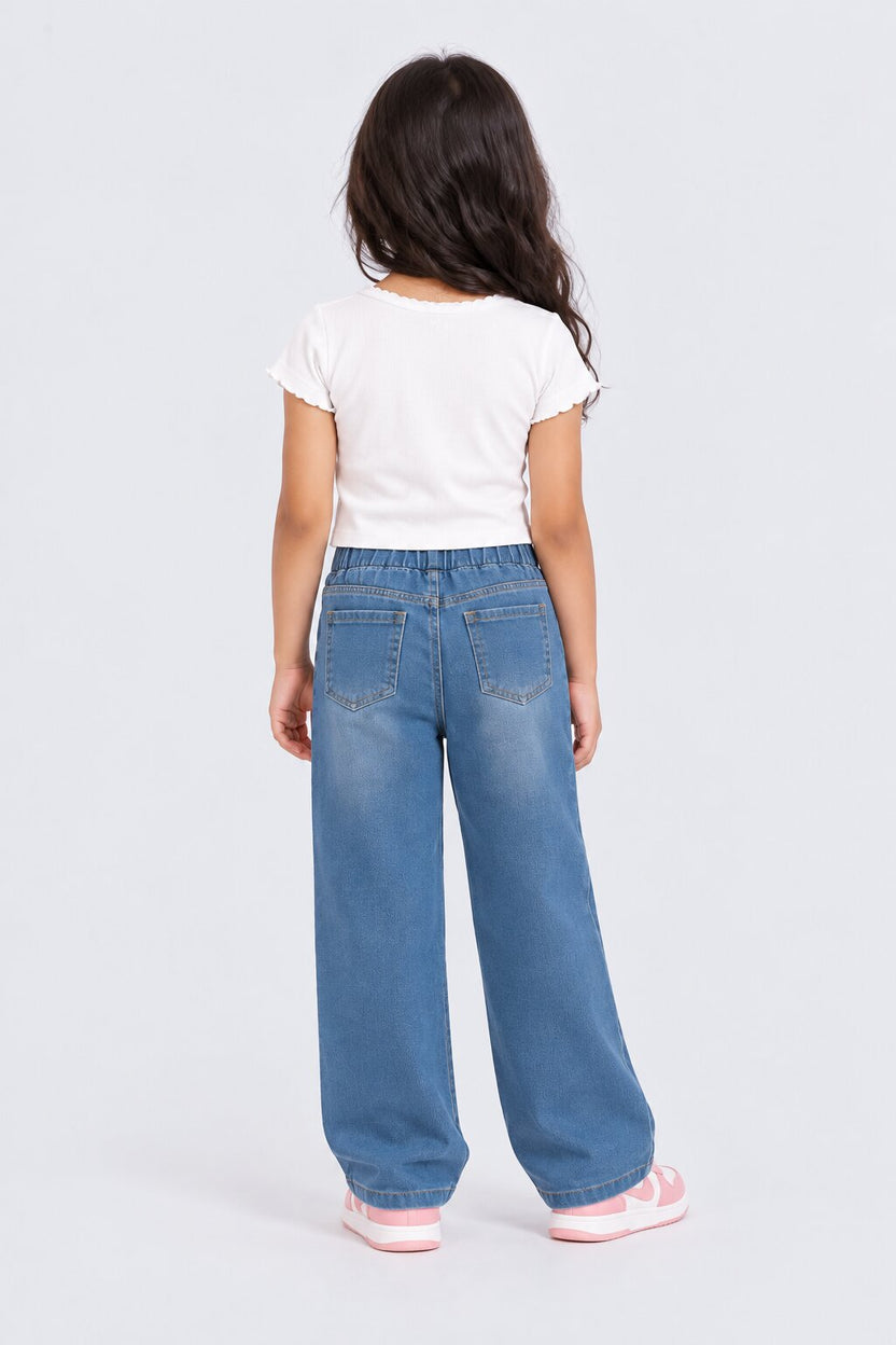 Girls Blue Blue Wide Leg Jeans - Image 4