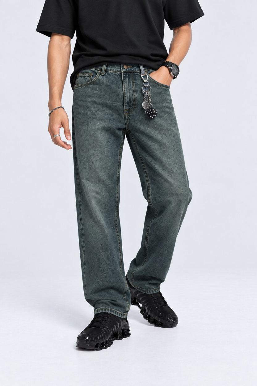 Mens Charcoal Washed Regular Fit Jeans - Image 1