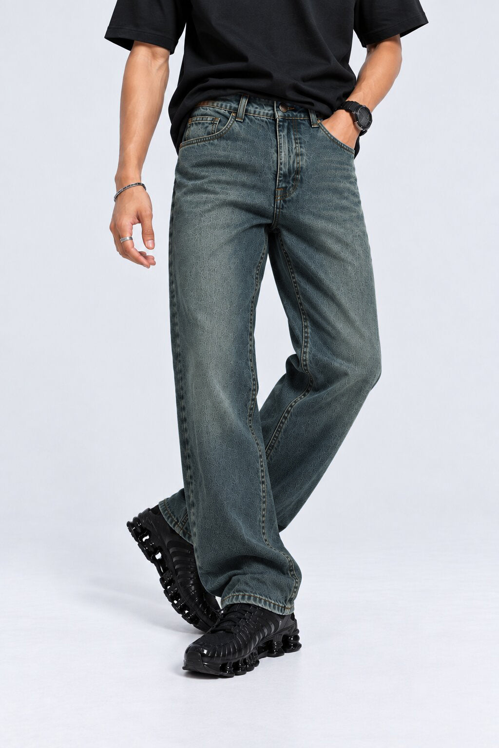 Mens Charcoal Washed Regular Fit Jeans - Image 2