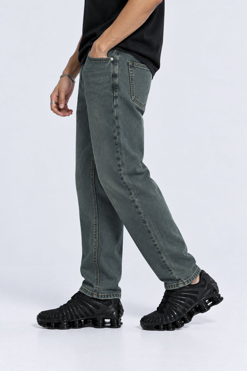 Mens Charcoal Washed Regular Fit Jeans - Image 4