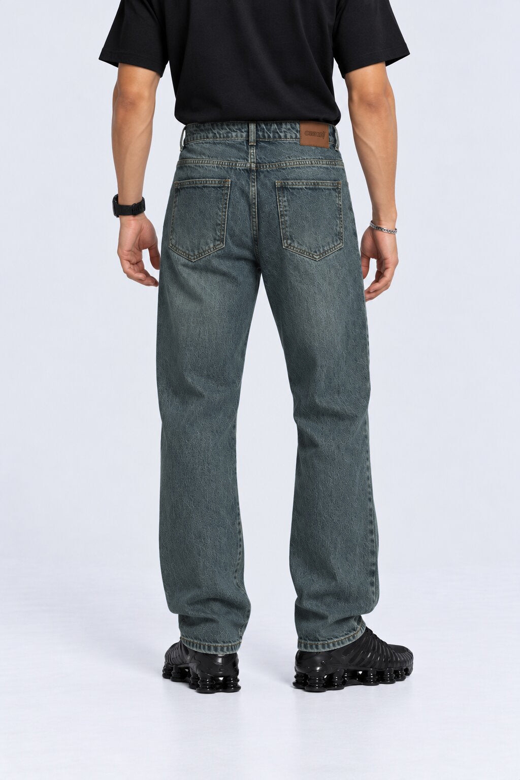 Mens Charcoal Washed Regular Fit Jeans - Image 5