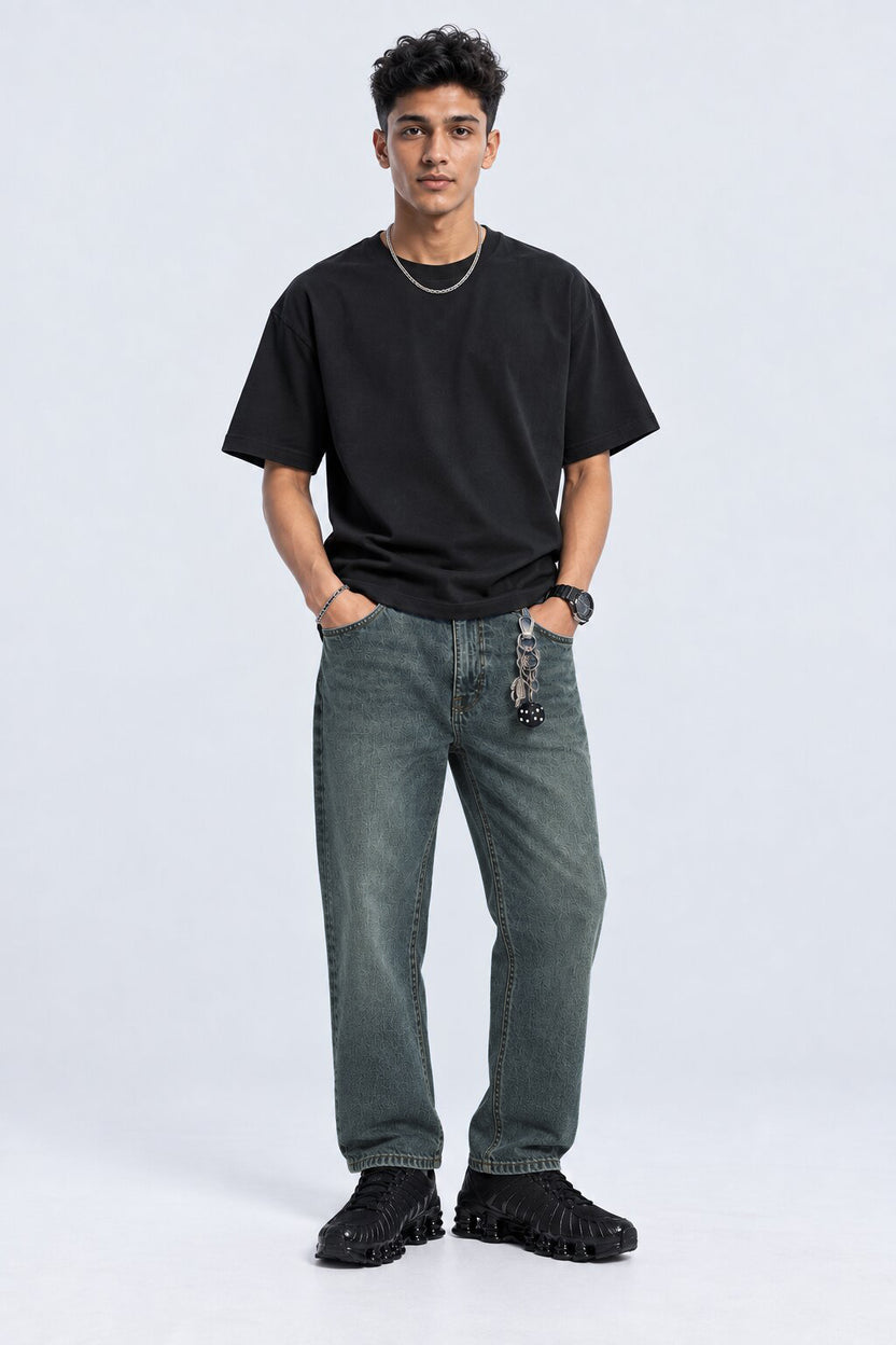 Mens Charcoal Washed Regular Fit Jeans - Image 6