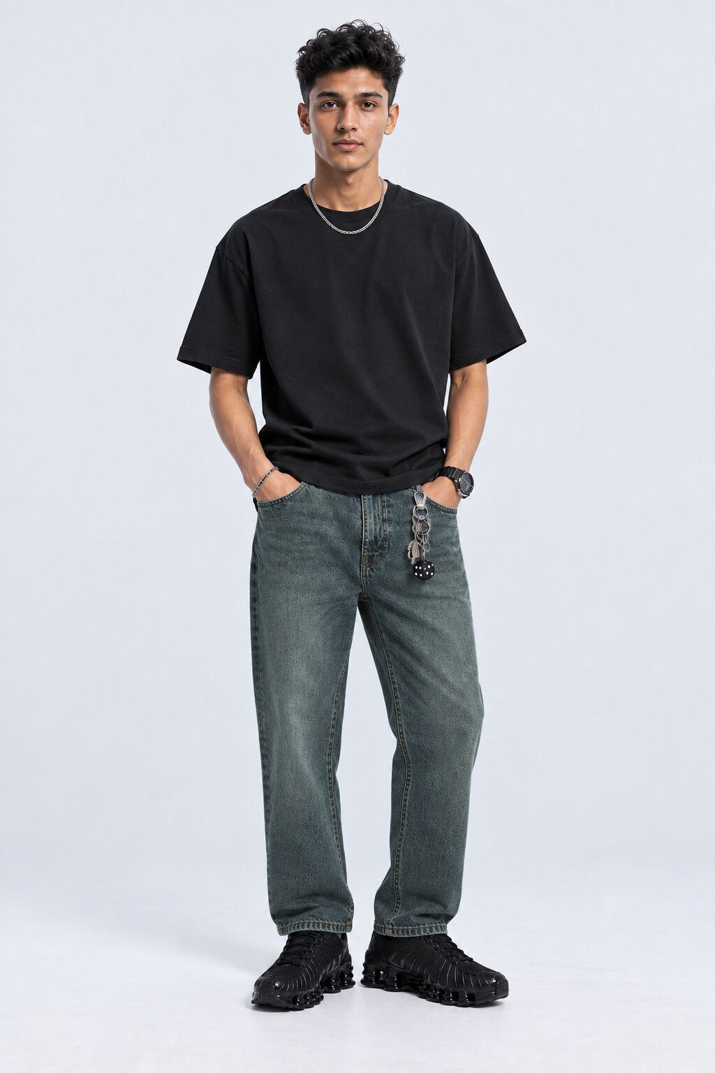 Mens Charcoal Washed Regular Fit Jeans - Image 6
