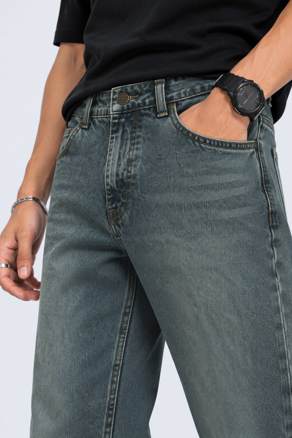 Mens Charcoal Washed Regular Fit Jeans - Image 9