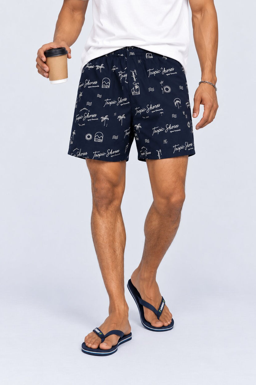 Mens Navy Tropic Shores Print Boxer - Image 1