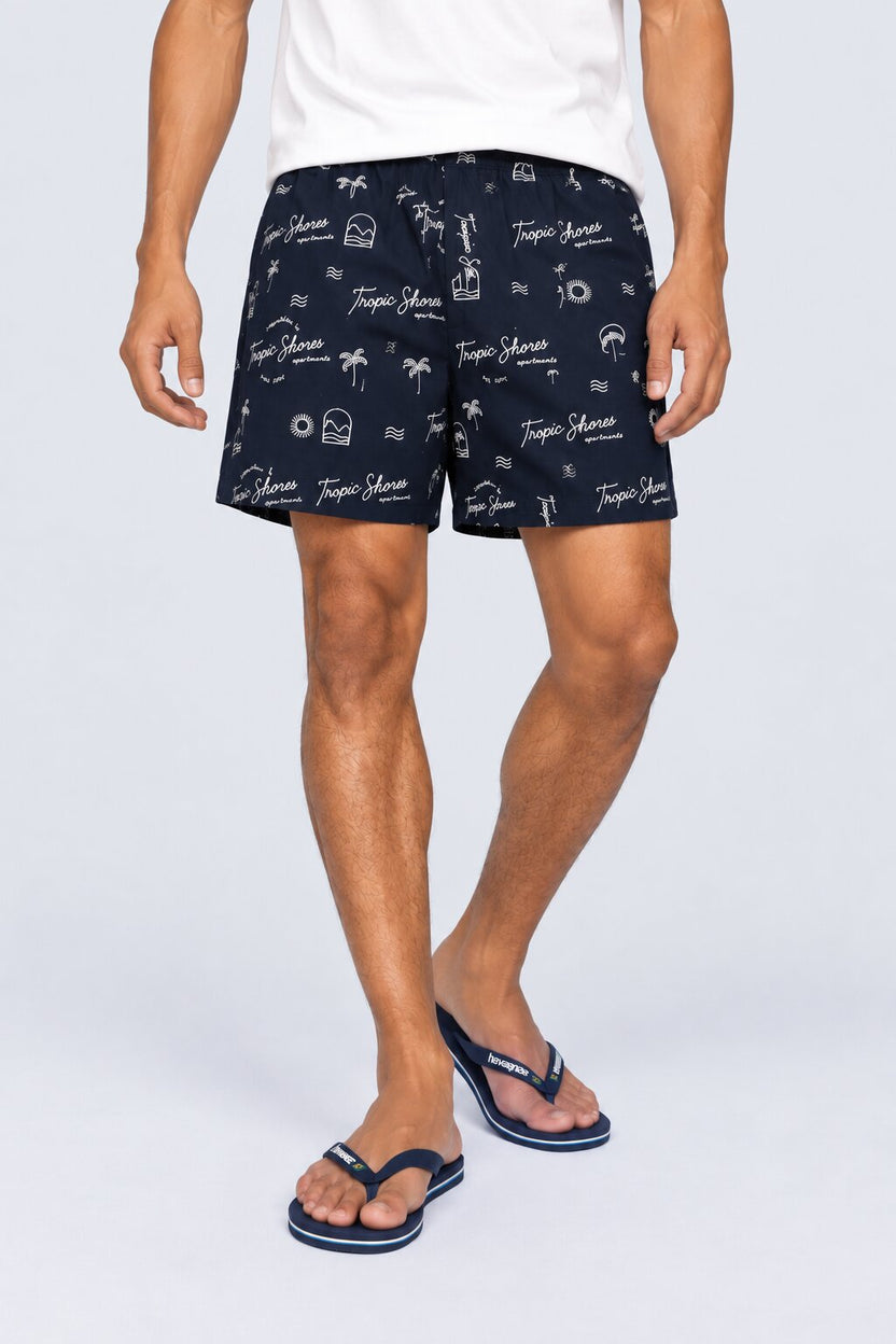 Mens Navy Tropic Shores Print Boxer - Image 2