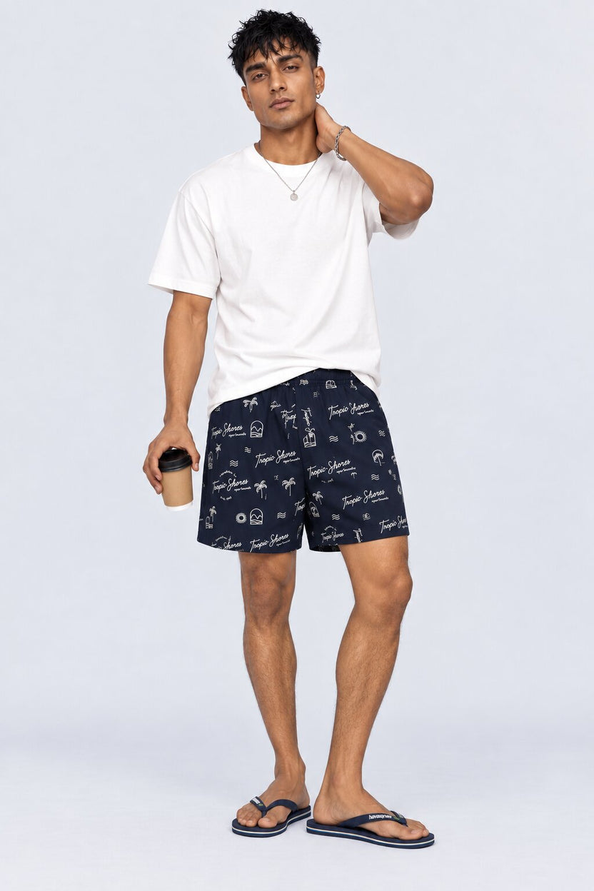 Mens Navy Tropic Shores Print Boxer - Image 6