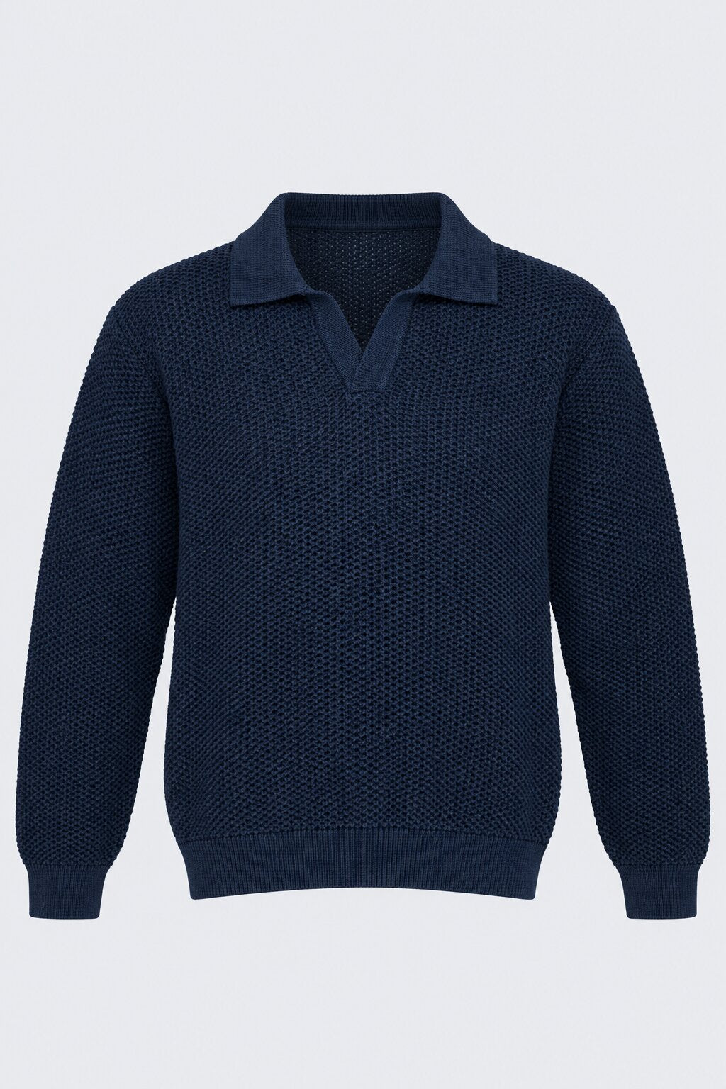 Mens Navy Textured Knit Polo Sweatshirt - Image 7