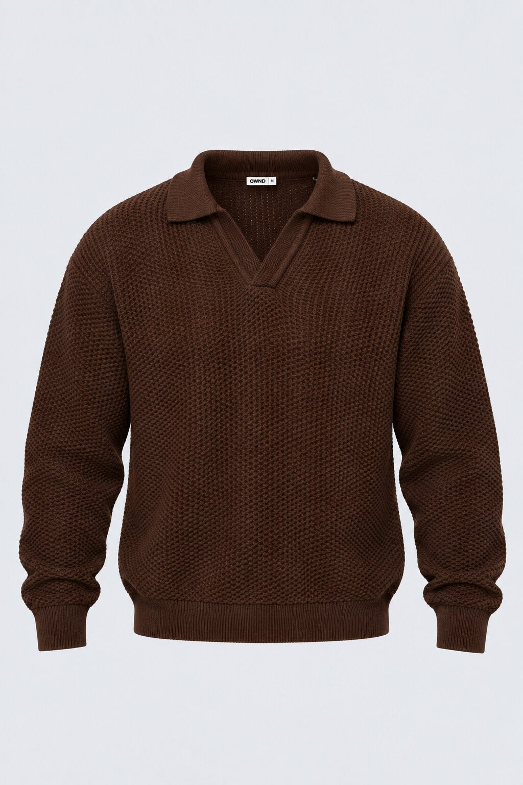 Mens Brown Textured Knit Polo Sweatshirt - Image 7
